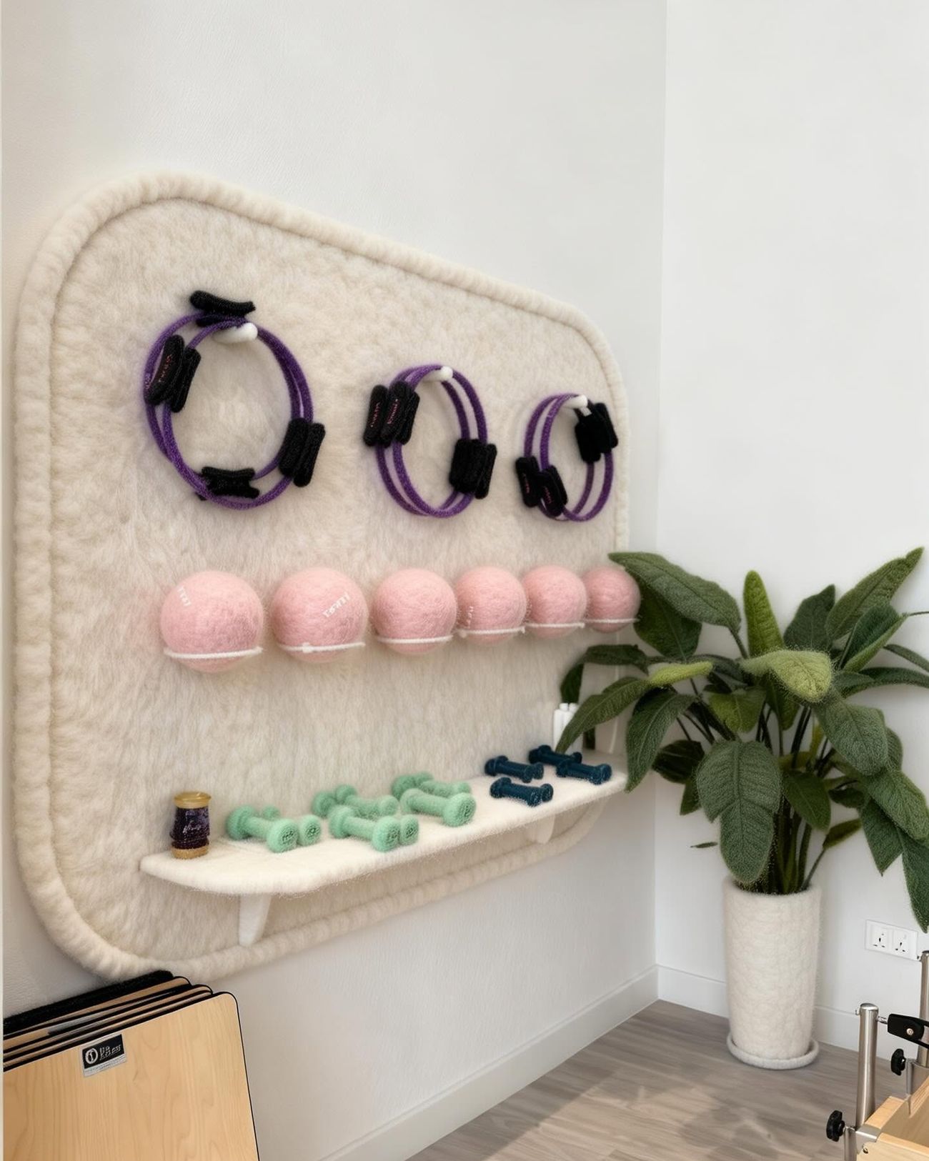 Props wall with rings, balls and weights